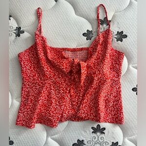 Red and White front tie tank  top